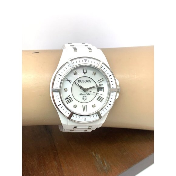 Bulova Women's Watch 98P172 Marine Star Quartz Diamond MOP Dial Ceramic 37mm - Picture 12 of 15